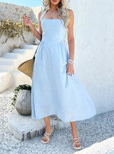 Leisure Holiday Style Sleeveless Halter Dress
