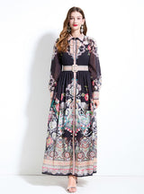 Retro Printed Long Sleeve Dress