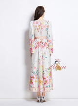 V-neck Trumpet Sleeve Print Dress