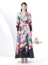 Long Sleeve V-neck Printed Dress