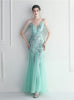 Mermaid Sequins Tulle Spaghetti Straps Beading Prom Dress