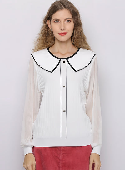 Doll Neck Long Sleeve Shirt