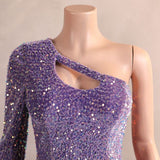 Purple Mermaid Sequins One Shoulder Prom Dress