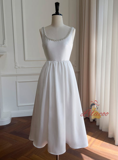 White Straps Beading Short Dress