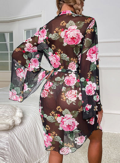 Mesh Pajamas Printed Long Sleeve Cool Bathrobe