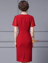 V-neck Short Sleeve Beads Mother Of the Brides Dress