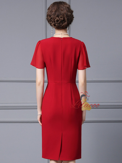 V-neck Short Sleeve Beads Mother Of the Brides Dress