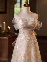 A-Line Champagne Sequins Wedding Dress