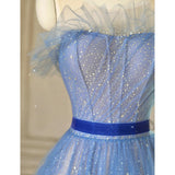 Blue Tulle Sequins Prom Dress