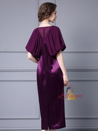 Purple V-neck Mother Of The Bride Dress