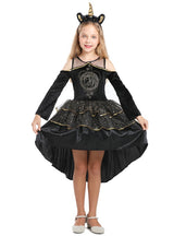 Unicorn Black Printed Girls' Performance Costume