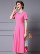 Pink Short Sleeve Beading Mother Of The Bride Dress
