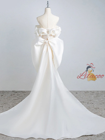 Ivory White Mermaid Sequins Pearls Wedding Dress