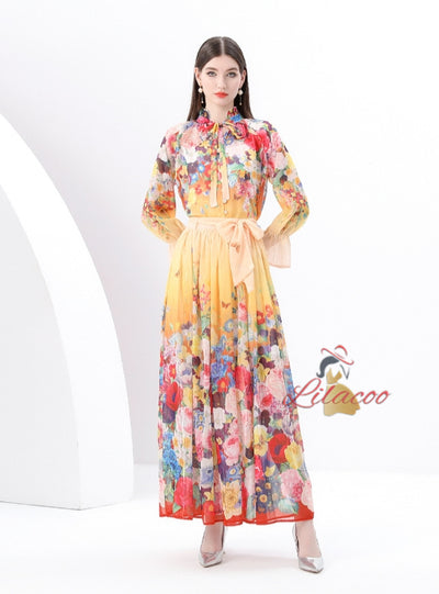 Women Printed Chiffon Shirt+Skirt Suit