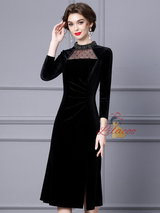 Black Velvet Beading Mother Of The Bride Dress