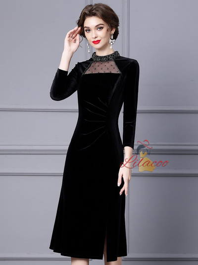 Black Velvet Beading Mother Of The Bride Dress
