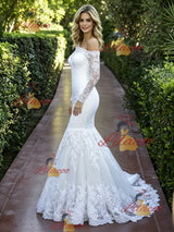 White Mermaid Lace Long Sleeve Wedding Dress