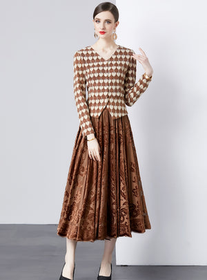 Lace Top+Jacquard Skirt Two-piece Suit