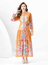 Lantern Long Sleeve Slim Printed Dress