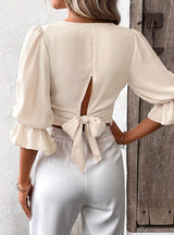 V-neck Slim Bubble Sleeve Shirt