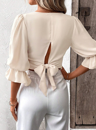 V-neck Slim Bubble Sleeve Shirt