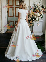White Cap Sleeve Two Piece Wedding Dress