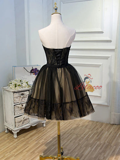 Black Tulle Lace Strapless Homecoming Dress