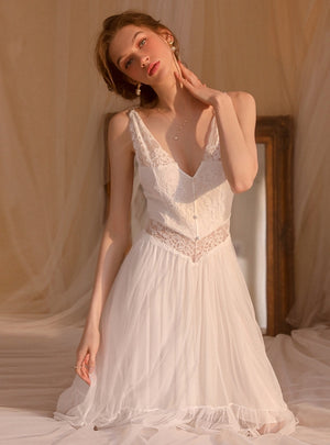 Lace Backless Gauze Perspective Suspender Nightdress