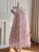 Pink Tulle 3D Flower Halter Short Prom Dress