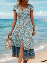 V-neck Long Backless Slit Dress