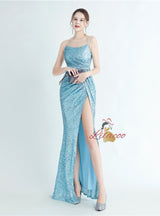 Mermaid Sequins Spaghetti Straps Prom Dress