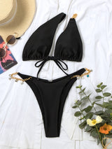 Black One-shoulder Metal Bikini