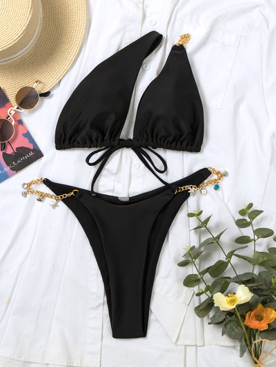 Black One-shoulder Metal Bikini