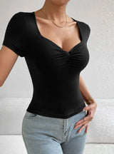V-neck Slim Short Sleeve Knitted T-shirt
