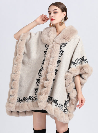 Jacquard Plus Size Knitted Cardigan Shawl Cloak