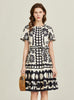 Round Neck Short Sleeve Contrast Printed Dress