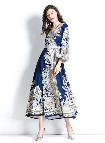 Lantern Sleeve Printed Dress