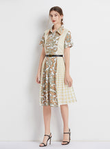 Short-sleeved Retro Floral Shirt Dress