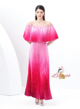 Gradient Pleats Off the Shoulder Long Dress