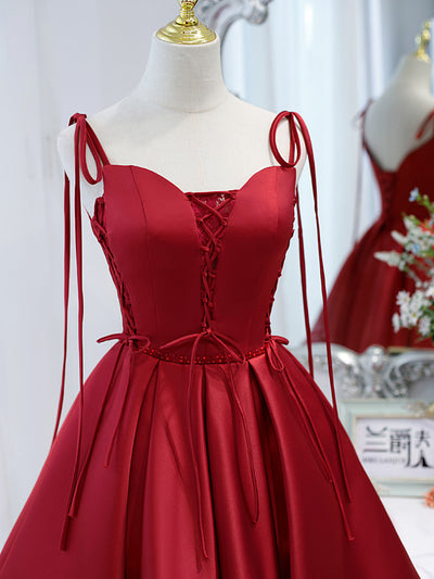 Burgundy Satin Straps Homecoming Dress