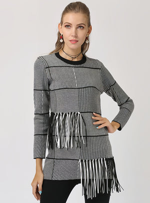 Pullover Striped Round Neck Fringed Sweater