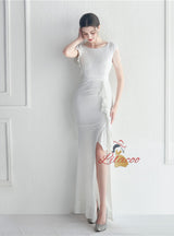 Sequins Cap Sleeve Beadin Split Prom Dress