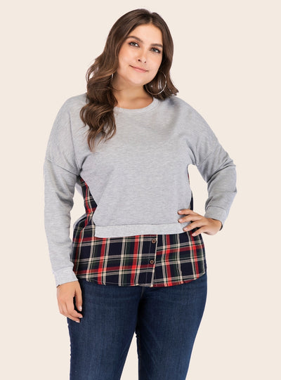 Fake Two-piece Spliced Round Neck Long-sleeved Shirt