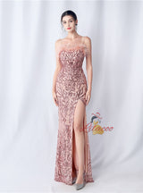 Sequins Mermaid Straps Feather Prom Dress