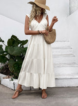 Solid Color V-neck Holiday Dress