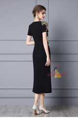 Black Short Sleeve Beading Mother Of The Bride Dress