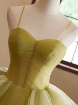 Green Tulle Straps Pleats Prom Dress