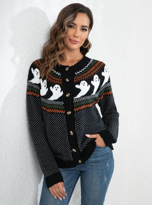 Retro Polka-dot Long Sleeve Cardigan Sweater