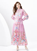 Lantern Long Sleeve Slim Printed Dress