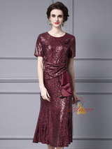 Burgundy Sequins Pleats Mother Of The Bride Dress